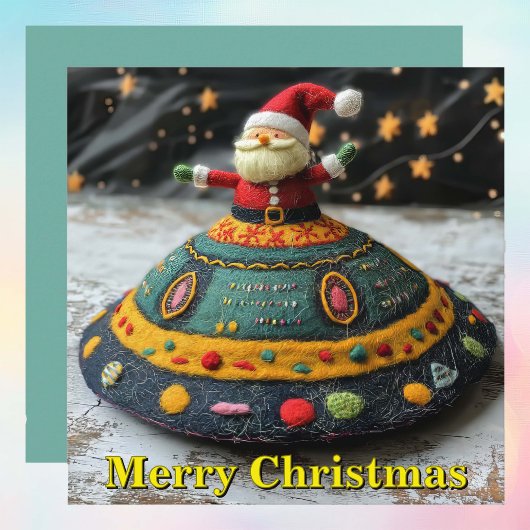 Carte de Noël père Noël et UFO