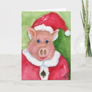 Carte de Noël père Noël Pig