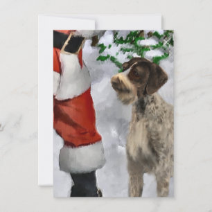 Carte de Noël Père Noël Pointer À poils durs allem