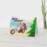 Carte de Noël Père Noël pour moto<br><div class="desc">Carte de Noël Père Noël pour moto sur la plage</div>