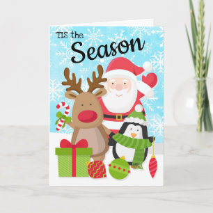 Carte de Noël père Noël, Reindeer et Penguin