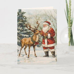 Carte de Noël père Noël Reindeer Vintage Merci