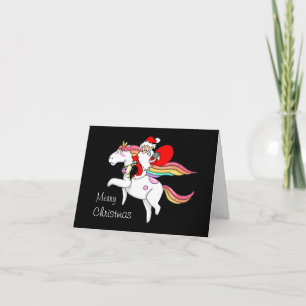 Carte de Noël Père Noël Riding Unicorn