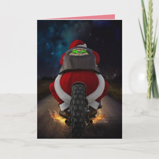CARTE DE NOËL PÈRE NOËL SUR UNE MOTOCYCLETTE (Devant)