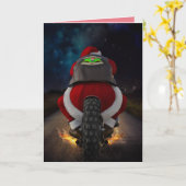 CARTE DE NOËL PÈRE NOËL SUR UNE MOTOCYCLETTE (Fleur jaune)