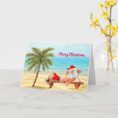 Carte de Noël Père Noël Tropical (Fleur jaune)