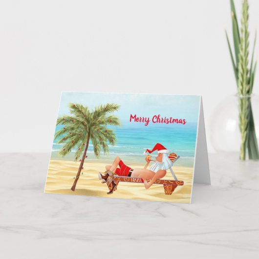 Carte de Noël Père Noël Tropical (Devant)
