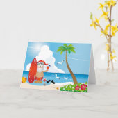 Carte de Noël Père Noël Tropical (Fleur jaune)
