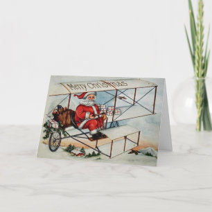 Carte de Noël Père Noël vintage à l'avion