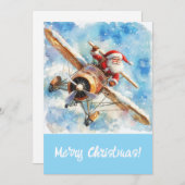 Carte de Noël Père Noël volante (Père Noël à bord (Devant / Derrière)