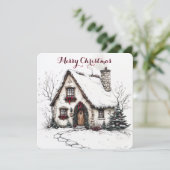 Carte de Noël personnalisable avec Watercolor Hous (Debout devant)