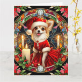 Carte de Noël personnalisable Chihuahua Père Noël (Fleur jaune)