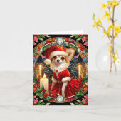 Carte de Noël personnalisable Chihuahua Père Noël (Fleur jaune)