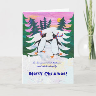 Carte de Noël personnalisable - Pingouins de patin