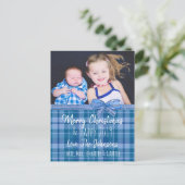 Carte de Noël personnalisée avec photo bleue (Debout devant)