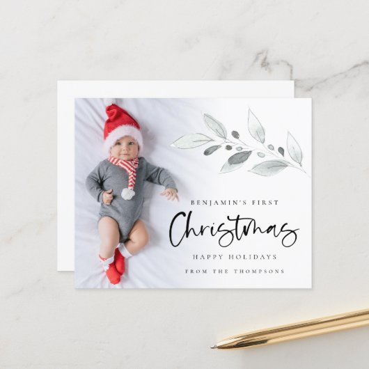 Carte de Noël personnalisée avec photo pour bébé, (Devant/Arrière en situation)