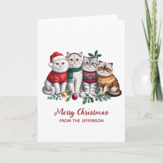 Carte de Noël personnalisée avec un chat mignon (Devant)