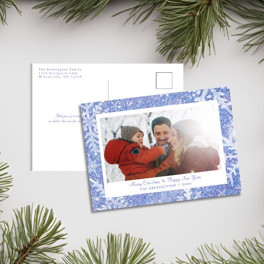 Carte de Noël personnalisée Blue Snowflake