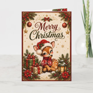 Carte de Noël personnalisée cerf cher Père Noël