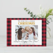 Carte de Noël personnalisée chèque buffle rouge (Debout devant)