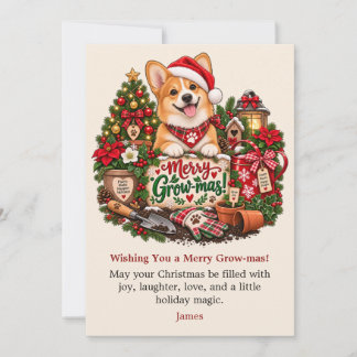 Carte de Noël personnalisée Corgi, amateur de jard