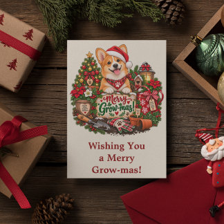 Carte de Noël personnalisée Corgi, amateur de jard