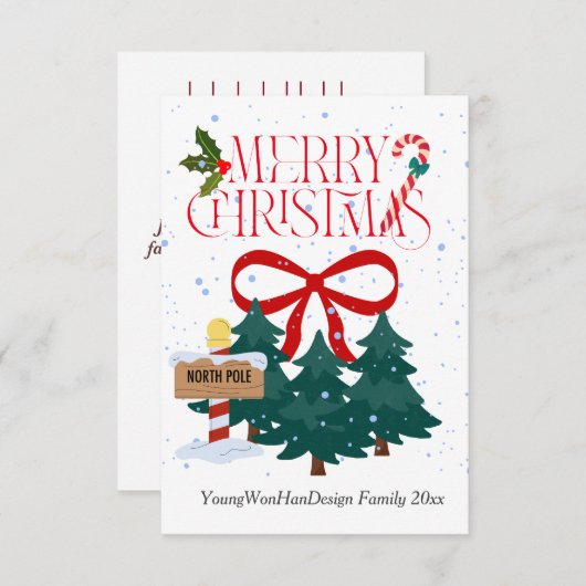 Carte de Noël personnalisée en ruban rouge (Devant / Derrière)