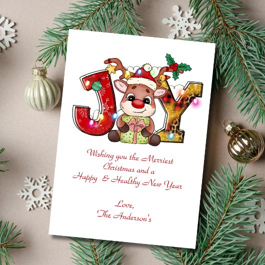 Carte de Noël personnalisée Joie Reindeer