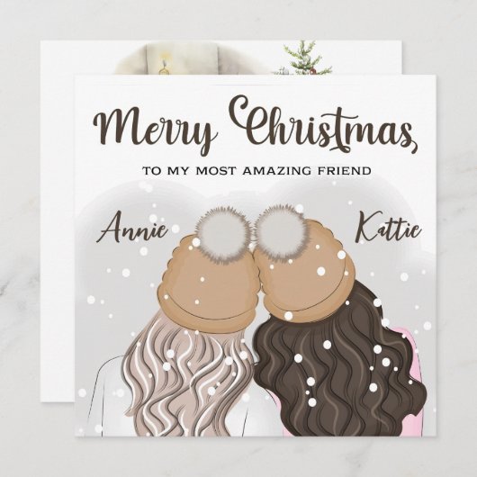 Carte de Noël personnalisée Meilleure Amie Copine (Devant / Derrière)