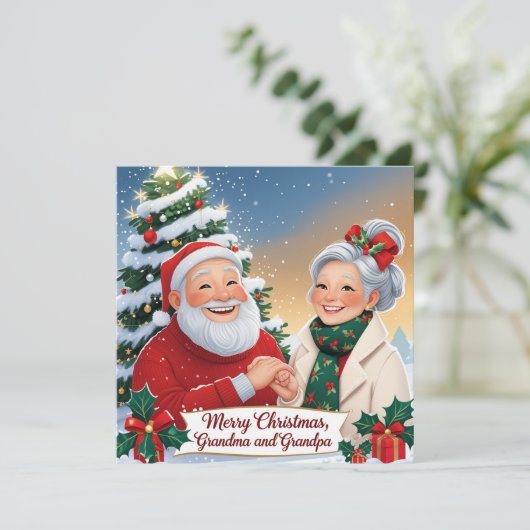Carte de Noël personnalisée pour grands-parents. (Debout devant)