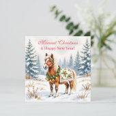 Carte de Noël personnalisée pour poney des Shetlan (Debout devant)