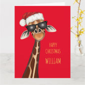 Carte de Noël personnalisée SUPER COOL GIRAFFE (Fleur jaune)
