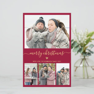 Carte de Noël photo 4 Minimal Bordo Gold Budget