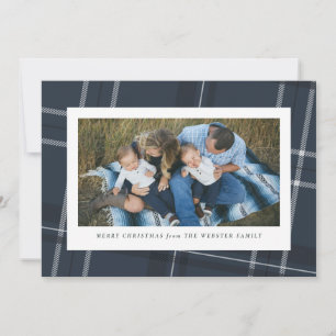 Carte de Noël photo à carreaux bleus marine