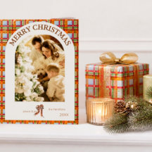 Carte de Noël photo à carreaux orange