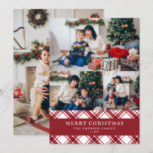 Carte de Noël photo à carreaux rouges