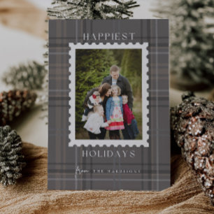 Carte de Noël photo à carreaux tartan pour les fêt