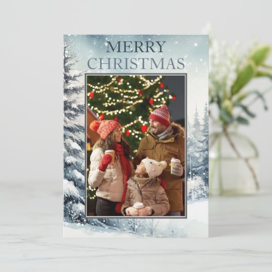 Carte de Noël photo à feuillage persistant (Debout devant)