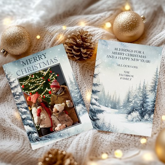 Carte de Noël photo à feuillage persistant