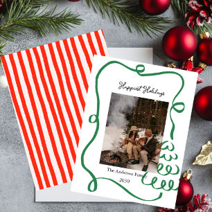 Carte de Noël photo à la main Nœud Rouge Fêtes