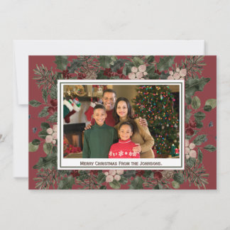 Carte de Noël photo à l'aquarelle bordeaux profond
