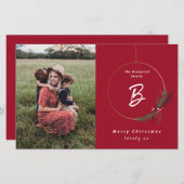 Carte de Noël photo à monogramme couronne Budget (Devant / Derrière)