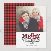 Carte de Noël photo à motif carreaux de buffle « J (Devant / Derrière)