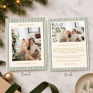 Carte de Noël photo à rayure étroite vert sauge