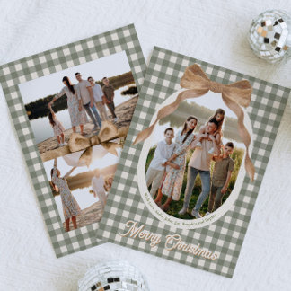 Carte de Noël photo à ruban Gingham Country