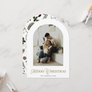 Carte de Noël photo à travers une arche botanique