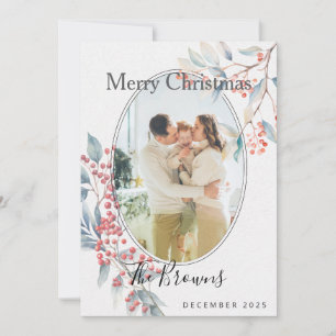 Carte de Noël photo avec Baies d'Hiver à l'Aquarel