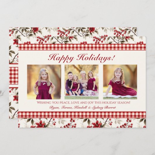 Carte de Noël photo avec bordure à carreaux et hou (Devant / Derrière)