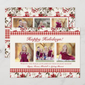 Carte de Noël photo avec bordure à carreaux rouge (Devant / Derrière)