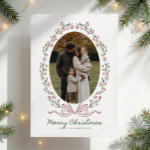 Carte de Noël photo avec cadre à ruban floral fant